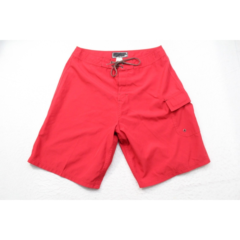 Oakley Board Shorts Red Cargo Pocket Swim Trunks Mens Size 34 x 10"‎
